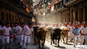 مغامرون يركضون أمام الثيران في مهرجان سان فيرمين بإسبانيا يجسدون روح المغامرة في المهرجانات العالمية