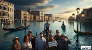 قوارب الجندول في مدينة البندقية إيطاليا المهددة بالغرق وارتفاع منسوب المياه