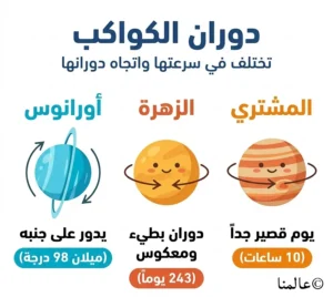 الكواكب الأخرى تدور بسرعات واتجاهات مختلفة