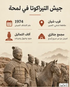 إنفوغرافيك يوضح تاريخ اكتشاف جيش التيراكوتا وموقعه ومكوناته وأهميته الأثرية